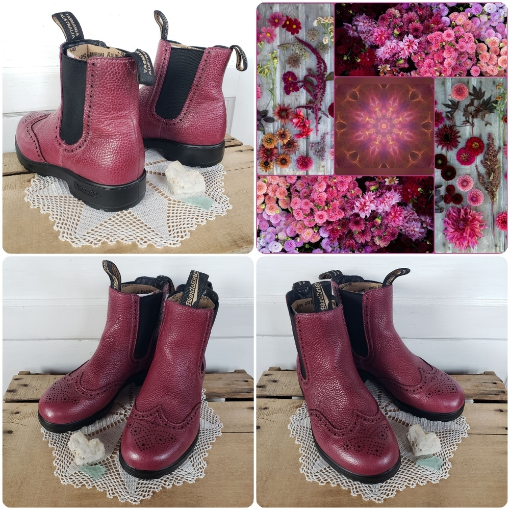 Berry Brogue Blundstone Wingtip High Top Boots Red Pebble Boho #1383 UK 4 | 7 US - Picture 3 of 13